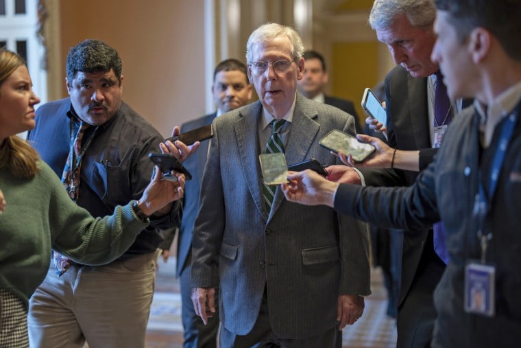 Senate Minority Leader Mitch McConnell, R-Ky., walks to the chamber at the Capitol in Washington, Thursday, Jan. 25, 2024.