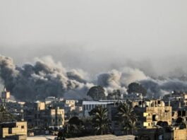 Clouds of smoke during the Israeli bombardment of Khan Younis, southern Gaza, on Jan. 22, 2024