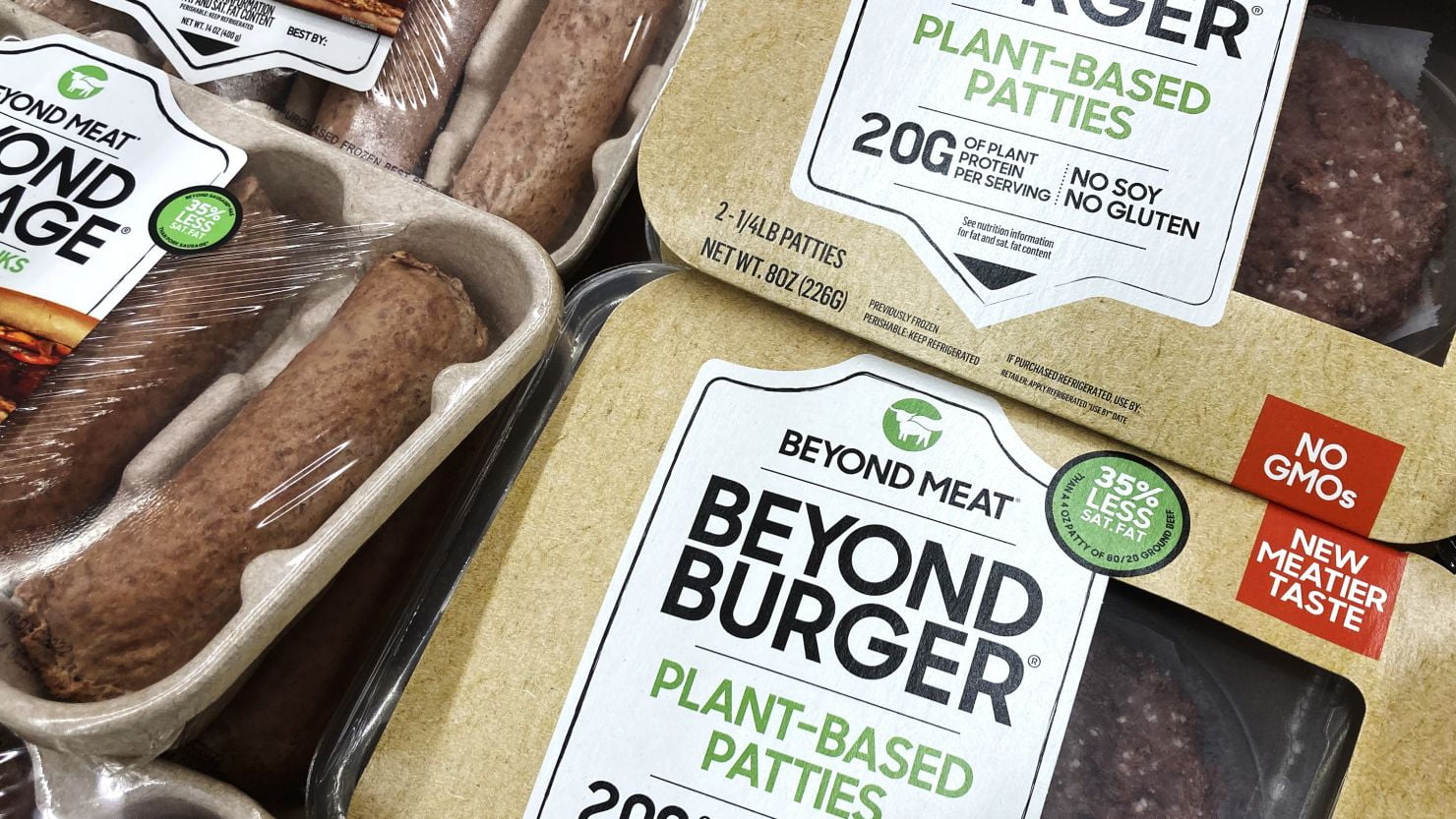 Beyond Meat products are seen in a refrigerated case inside a grocery store in Mount Prospect, Ill., Saturday, Feb. 19, 2022.