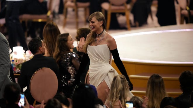 Taylor Swift arrival to the 66th Grammy Awards ahead of secret new album announcement,Joni Mitchell, Grammy performance, Brandi Carlile, folk singer, Both Sides Now
