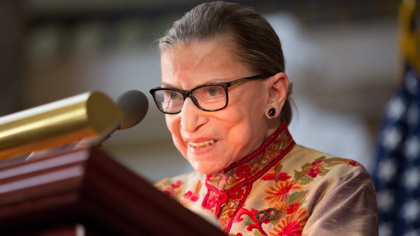 WASHINGTON, DC - MARCH 18: U.S. Supreme Court Justice Ruth Bader Ginsburg speaks at an annual Women's History Month reception hosted by Pelosi in the U.S. capitol building on Capitol Hill in Washington, D.C. This year's event honored the women Justices of the U.S. Supreme Court: Associate Justices Ruth Bader Ginsburg, Sonia Sotomayor, and Elena Kagan. (Photo by Allison Shelley/Getty Images)