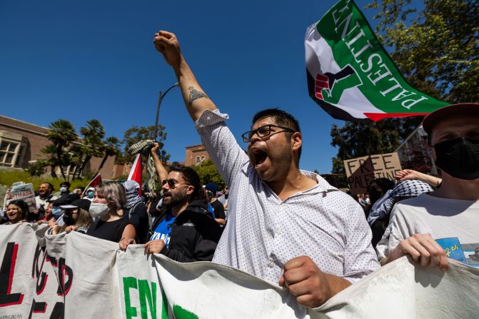 Pro-Palestinian students and activists participate in a demonstration at the University of California, Los Angeles (UCLA) on Sunday, April 28.