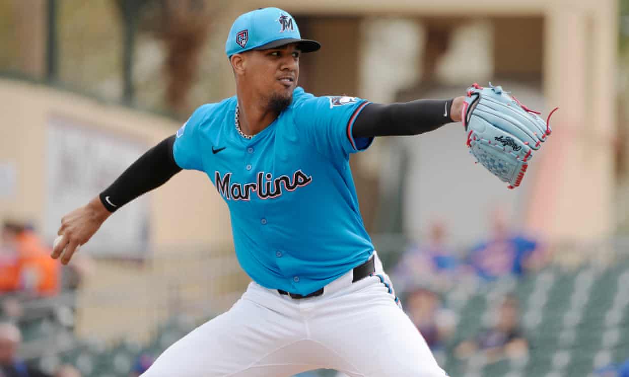 Future-star pitcher Eury Perez on the mound pitching for the Miami Marlins.
