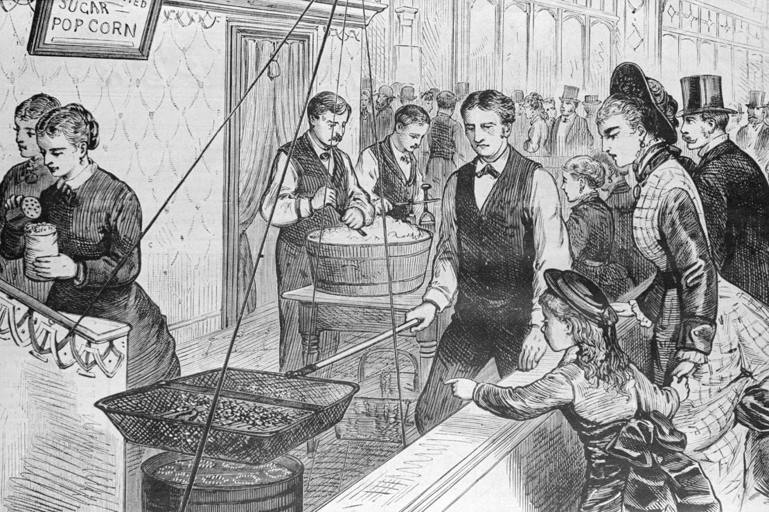 Popcorn-making at the Centennial Exposition in Philadelphia, 1876.