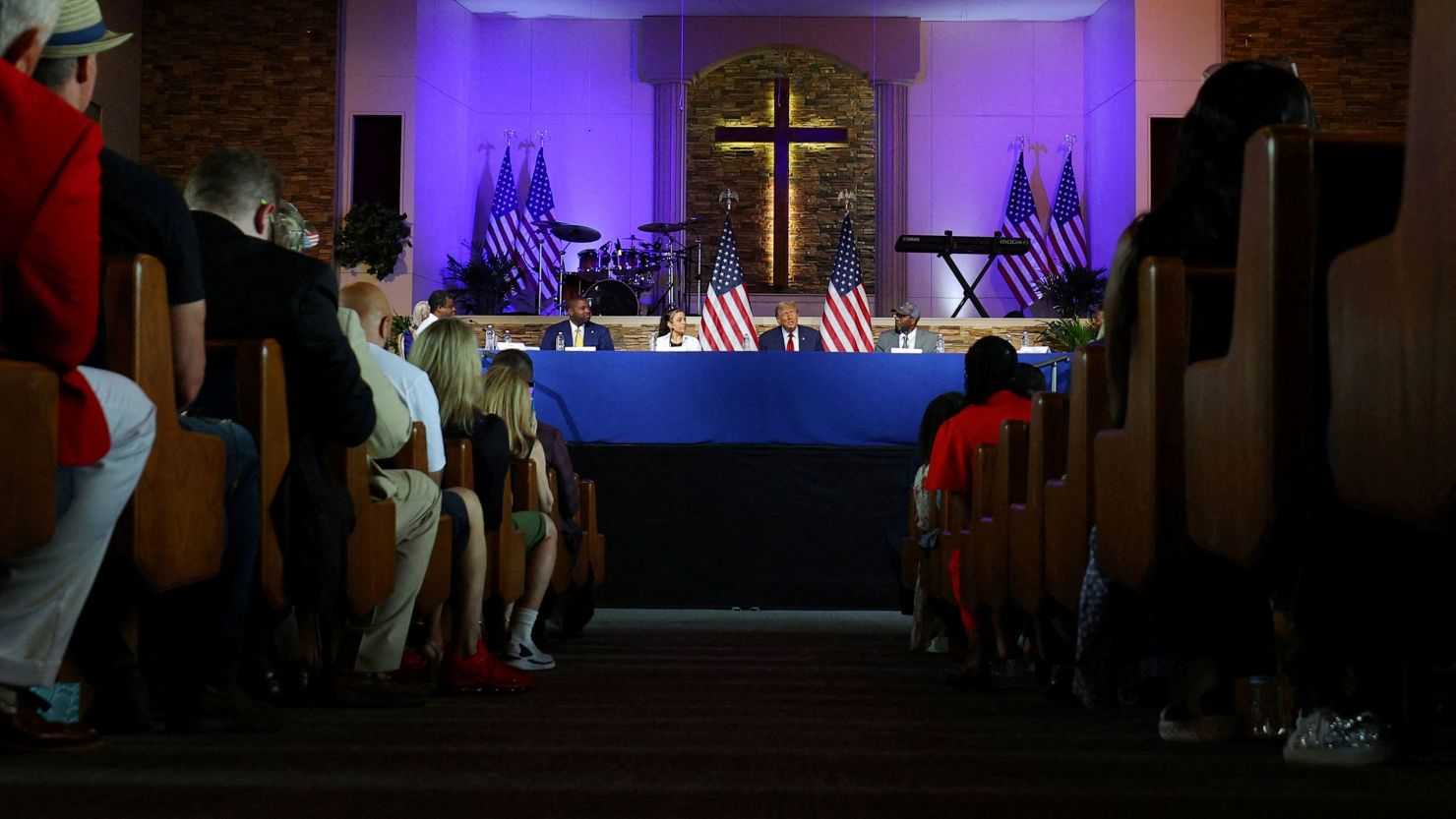 Former President Donald Trump speaks during a roundtable at 180 Church in Detroit on June 15, 2024.