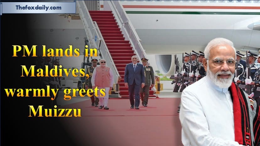 PM lands in Maldives, warmly greets Muizzu