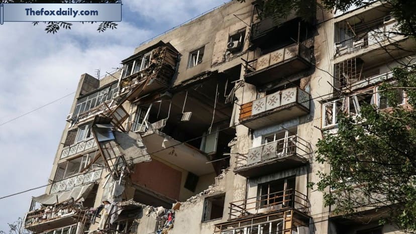An apartment building is heavily damaged following a Russian drone strike in Odesa, Ukraine, on July 24, 2025