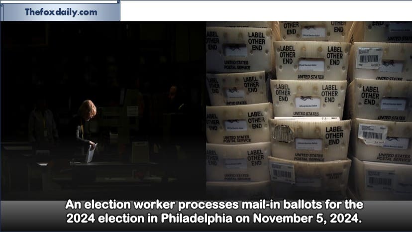 An election worker processes mail-in ballots for the 2024 election in Philadelphia on November 5, 2024.