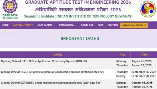 GATE 2026 registrations postponed(Official website, screenshot)