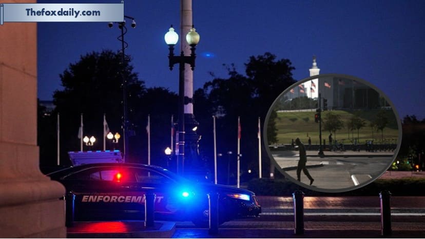 A law enforcement vehicle stands in front of Union Station near the US Capitol in Washington, DC, on Monday