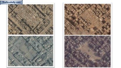 A refugee camp in the Sheik Radwan market parking lot, on Sept. 2 and Sept. 16 A refugee camp in the Sheik Radwan market parking lot, on Sept. 2 and Sept. 16