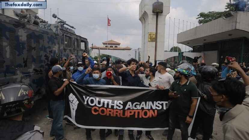 Gen Zers hold a protest against the social media ban and corruption in the KP Sharma Oli-led government in Kathmandu on Monday