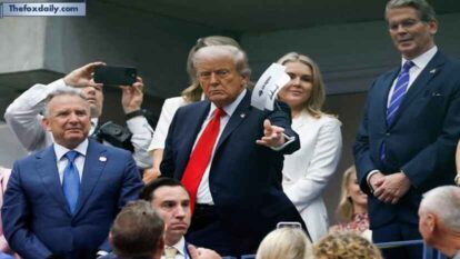 President Donald Trump throws an autographed visor after the final of mens singles at Billie Jean King National Tennis Center President Donald Trump throws an autographed visor after the final of mens singles at Billie Jean King National Tennis Center