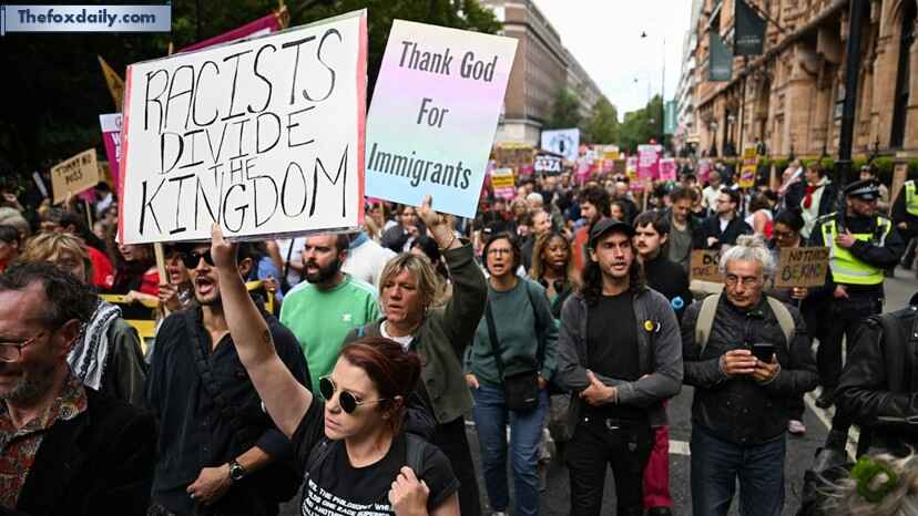 demonstrate against a rally organised by the British anti-immigration activist Stephen Yaxley-Lennon, also known as Tommy Robinson