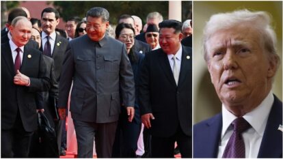 Chinese President Xi Jinping was flanked by Russia’s Vladimir Putin and North Korean leader Kim Jong Un at the military parade in Beijing. Chinese President Xi Jinping was flanked by Russia’s Vladimir Putin and North Korean leader Kim Jong Un at the military parade in Beijing.