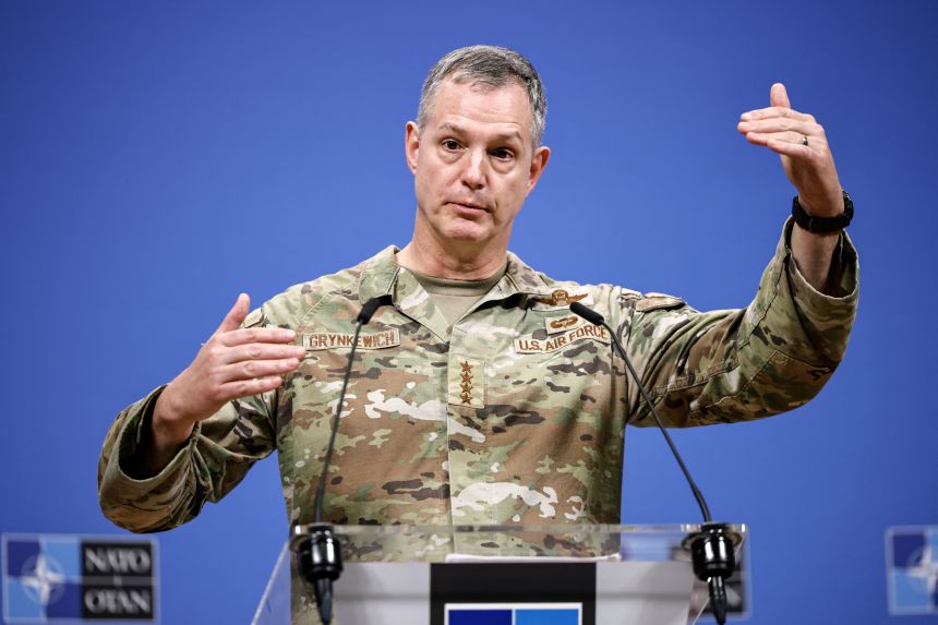 NATO Supreme Allied Commander Europe General Alexus G. Grynkewich during a press conference on the violation of Polish airspace by Russian drones, at the NATO headquarters in Brussels on September 12, 2025