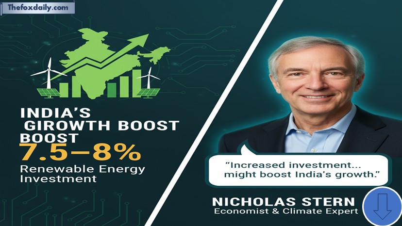 Increased investment in renewable energy might boost India's growth by 7.5–8%, according to Nicholas Stern