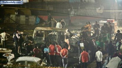 Officers from various security agencies investigate the spot after a blast occurred in a parked car near Red Fort.