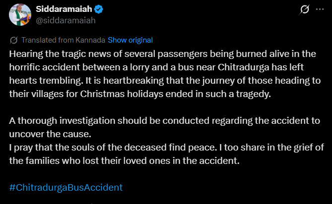 a bus collides with a truck and catches fire