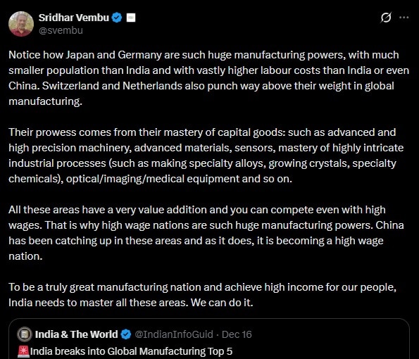 Sridhar Vembu post on X
