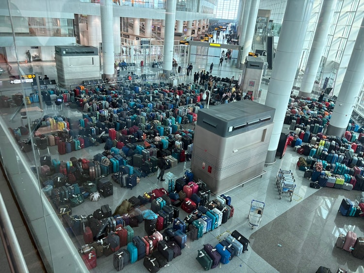 Passenger baggage are stored at the airport in Delhi.