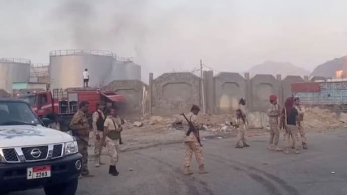 Smoke rises in the aftermath of a Saudi-led coalition airstrike, which targeted what it described as foreign military support to UAE-backed southern separatists, in Yemen's southern port of Mukalla.