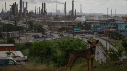 View of the El Palito refinery of the Venezuelan state oil company PDVSA from the El Faro district.