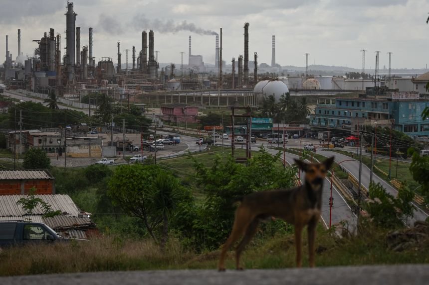 View of the El Palito refinery of the Venezuelan state oil company PDVSA from the El Faro district.