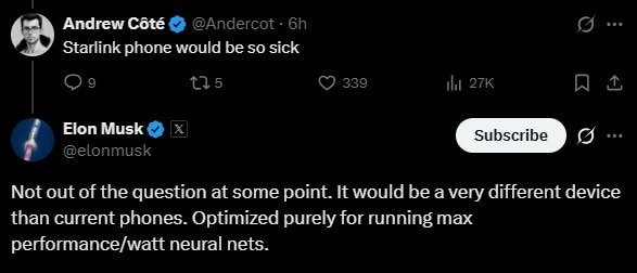 Elon Musk said a Starlink-branded smartphone