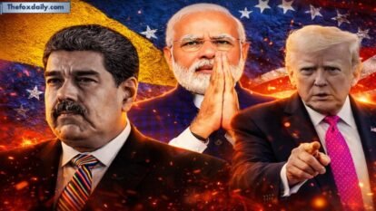 Political leaders amid fiery flags