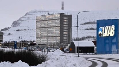 snow covered offices with the logo LKAB prominent