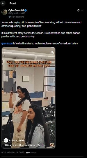 A clip of workers dancing in an Amazon India office has set off backlash among social media users.