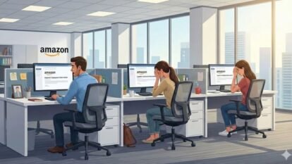 Amazon India party sparks backlash over layoffs and offshoring of US jobs.