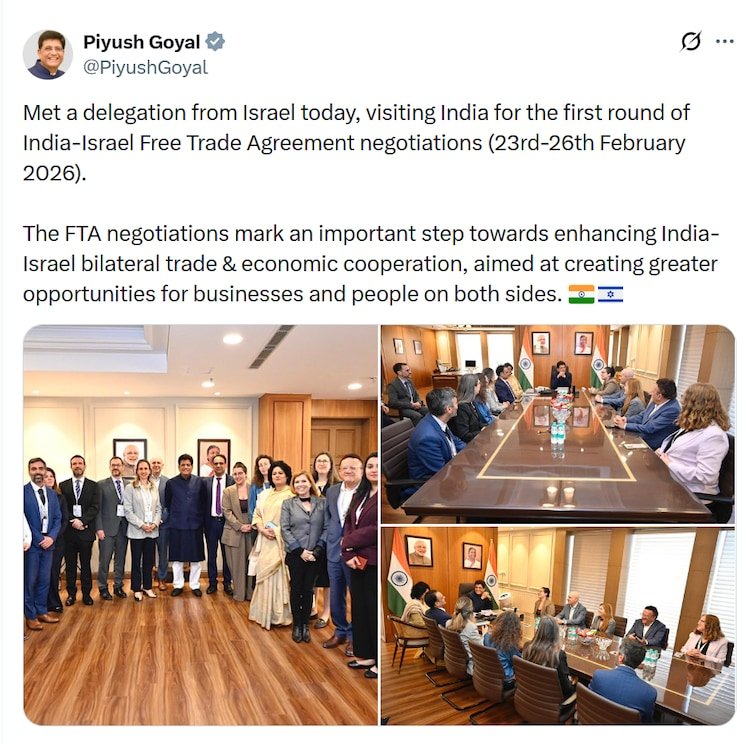 Union Minister Piyush Goyal holding discussions with the Israeli delegation.