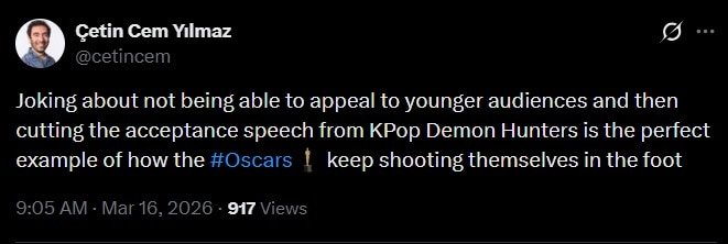 I apologize for the rudeness of the Oscars