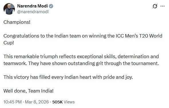 Bravo, Team India! In a post on X, PM Modi stated