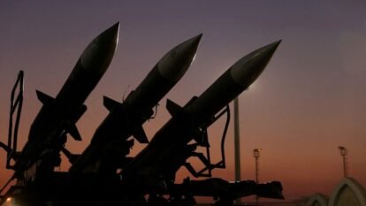 Iranian missiles are displayed at the Islamic Revolutionary Guard Corps