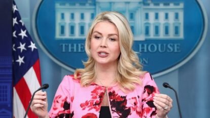 White House Press Secretary Karoline Leavitt holds a press briefing at the White House in Washington.