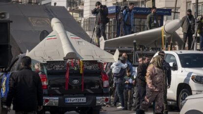 A Shahed-136 displayed in a rally commemorating the 47th anniversary of the Islamic Revolution's victory in Tehran in 2026. A Shahed-136 displayed in a rally commemorating the 47th anniversary of the Islamic Revolution's victory in Tehran in 2026.