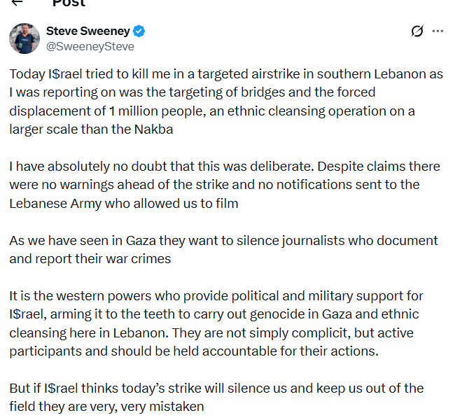 Israel attempted to murder me: Journo claims the attack was "deliberate" in order to conceal war crimes