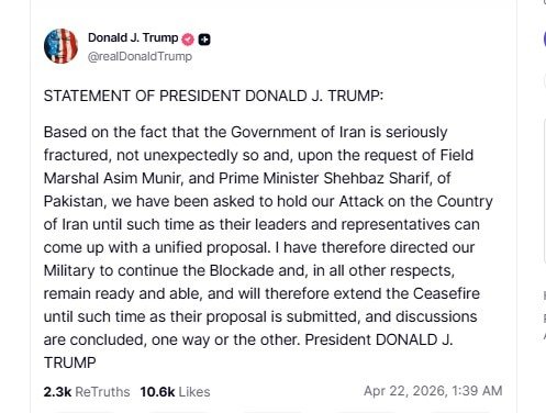 US president on Truth Social