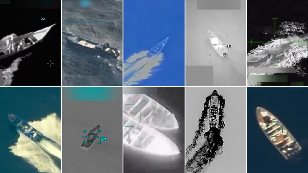 This grid of images shows 10 of the incidents in which the US military has targeted boats in international waters, from September 2 to October 29.