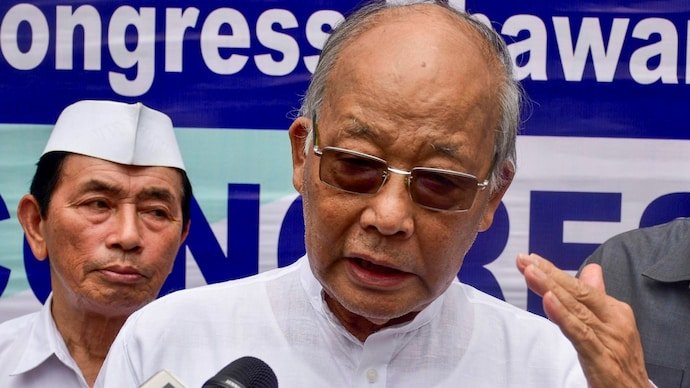 Congress leader Okram Ibobi Singh talks to the media during commemoration of death anniversary of Jawaharlal Nehru.