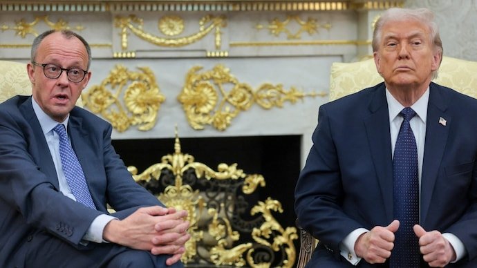 US President Donald Trump and German Chancellor Friedrich Merz meet in the Oval Office.