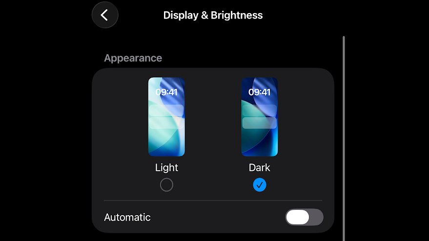 The dark mode toggle in iOS 26