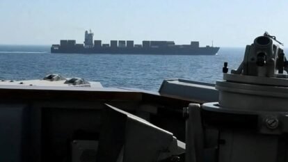 A view of Iranian-flagged cargo ship as the US Navy conducts its interception in north Arabian Sea.