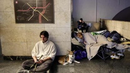 People shelter in a metro station during Russian missile and drone attacks in Kyiv, Ukraine, early on Sunday People shelter in a metro station during Russian missile and drone attacks in Kyiv, Ukraine, early on Sunday