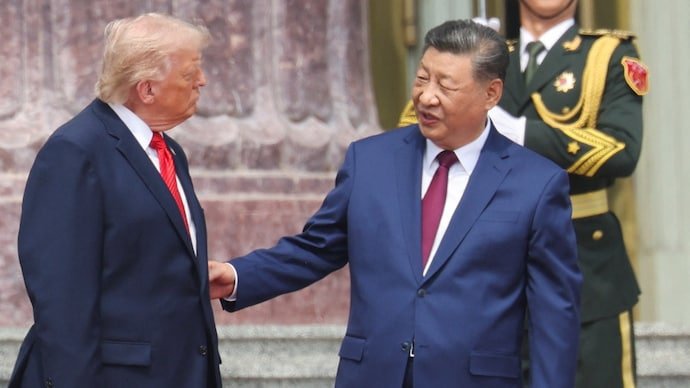 Donald Trump with his Chinese counterpart Xi Jinping at the welcome ceremony at the Great Hall of the People in Beijing.