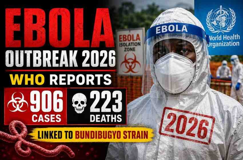 Ebola Outbreak 2026: WHO Reports 906 Cases, 223 Deaths Linked to Bundibugyo Strain