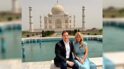 US Secretary of State Marco Rubio and his wife Jeanette Rubio at Taj Mhal.